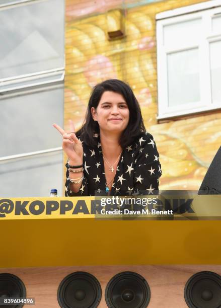 Pixie Geldof gets the party started and encourages guests to exchange their empty bottles for beats at Kopparbergs Recycling Rig event at Number 90...