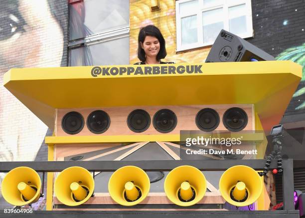 Pixie Geldof gets the party started and encourages guests to exchange their empty bottles for beats at Kopparbergs Recycling Rig event at Number 90...