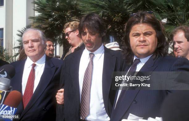 Marlon Brando, Christian Brando & Meeko Brando at the trial for his son Christian Brando at Santa Monica Courthouse in Santa Monica, California on...