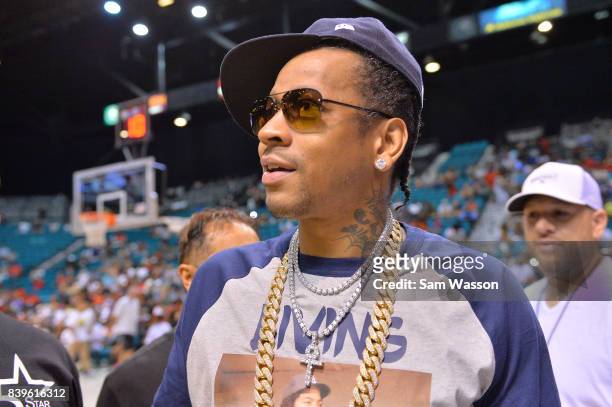 Former NBA player Allen Iverson attends the BIG3 three on three basketball league runner-up game on August 26, 2017 in Las Vegas, Nevada.