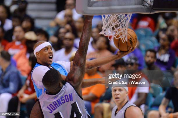 Jerome Williams of the Power, takes a shot against Ivan Johnson of the Ghost Ballers, during the BIG3 three on three basketball league runner-up game...