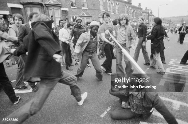 Clash between National Front supporters and their opponents in Birmingham, 16th August 1977.
