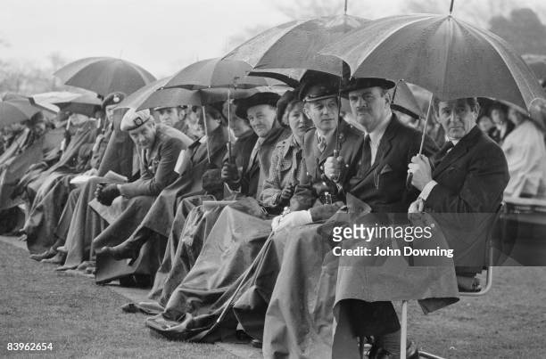 Rainy day for the passing out parade at the Royal Military Academy Sandhurst, 10th February 1981.