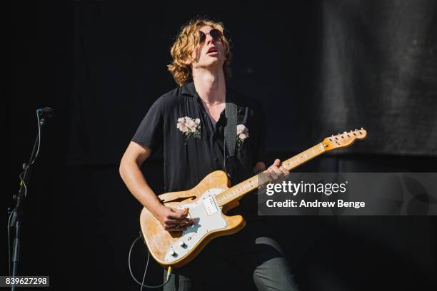 Joe Falconer of Circa Waves performs on the main stage during day 2 at Leeds Festival at Bramhall Park on August 26, 2017 in Leeds, England.