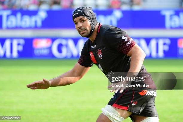 Francois Van Der Merwe of Lyon during the Top 14 match between Stade Francais Paris and Lyon OU at Stade Jean Bouin on August 26, 2017 in Paris,...