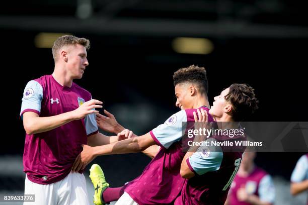 Harvey Knibbs of Aston Villa scores for Aston Villa during the Premier League 2 match between Fulham and Aston Villa at Craven Cottage on August 26,...