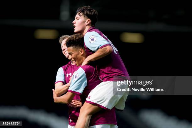 Harvey Knibbs of Aston Villa scores for Aston Villa during the Premier League 2 match between Fulham and Aston Villa at Craven Cottage on August 26,...