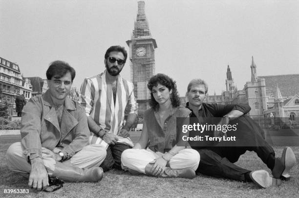 Miami Sound Machine whilst on a photo session in front of Big Ben, London, September 1984.