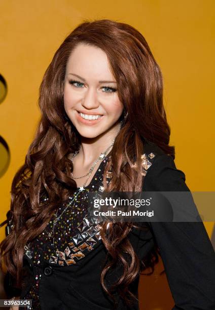 The wax replica of Miley Cyrus is unveiled at Madame Tussauds on December 9, 2008 in Washington, DC.