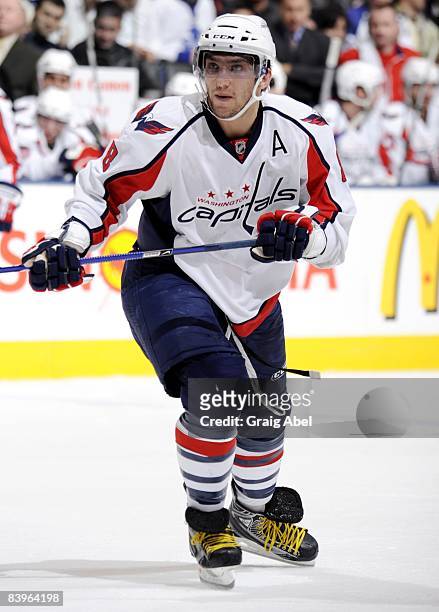 Alex Ovechkin of the Washington Capitals skates during the game against the Toronto Maple Leafs on December 6, 2008 at the Air Canada Centre in...
