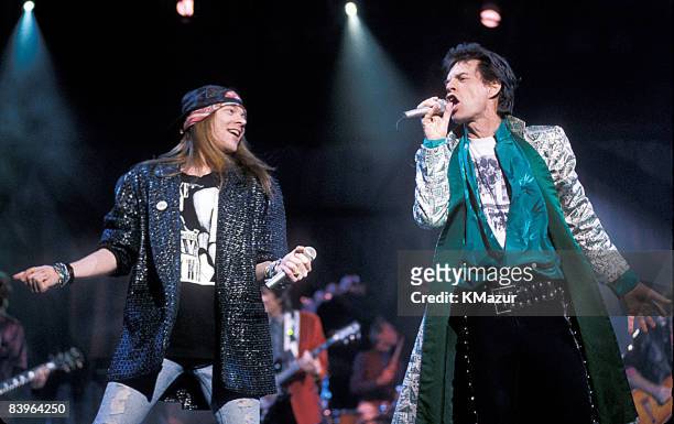 Axl Rose of Guns N' Roses and Mick Jagger of the Rolling Stones