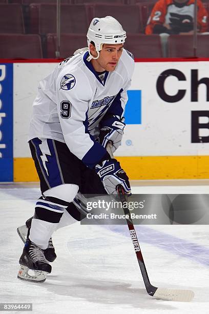 Steve Downie of the Tampa Bay Lightning skates during the game against the Philadelphia Flyers on December 2, 2008 at Wachovia Center in...