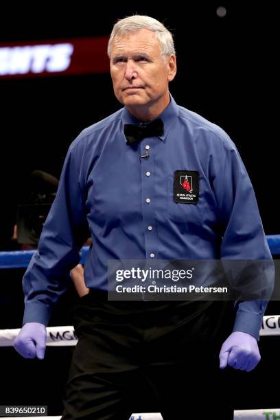 Referee Jay Nady in the ring for the Juan Heraldez and Jose Borrego welterweight bout on August 26, 2017 at T-Mobile Arena in Las Vegas, Nevada.