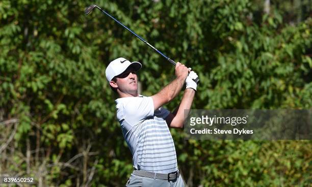 Denny McCarthy hits his drive on the 16th hole during round three of the WinCo Foods Portland Open at Pumpkin Ridge Golf Club - Witch Hollow on...