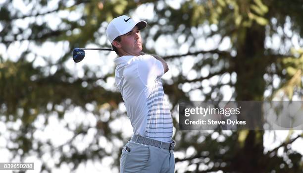 Denny McCarthy hits his drive on the 16th hole during round three of the WinCo Foods Portland Open at Pumpkin Ridge Golf Club - Witch Hollow on...