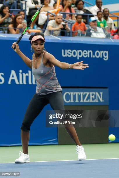 Venus Williams participates in the 22nd Annual Arthur Ashe Kid's Day event at the USTA Billie Jean King National Tennis Center on August 26, 2017 in...