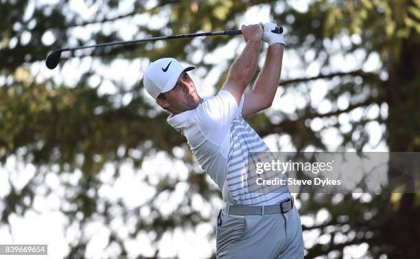 Denny McCarthy hits his drive on the 16th hole during round three of the WinCo Foods Portland Open at Pumpkin Ridge Golf Club - Witch Hollow on...