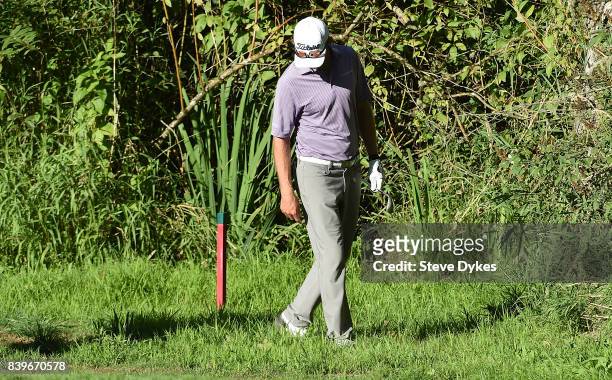 Lanto Griffin looks for his ball near the 14th green during round three of the WinCo Foods Portland Open at Pumpkin Ridge Golf Club - Witch Hollow on...