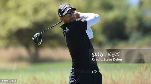 Ben Silverman hits his drive on the third hole during round three of the WinCo Foods Portland Open at Pumpkin Ridge Golf Club - Witch Hollow on...