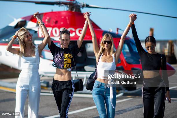 Models Devon Windsor, Hannah Ferguson, Nadine Leopold and Shanina Shaik are seen in Chelsea on August 26, 2017 in New York City.