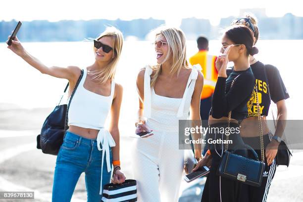 Models Nadine Leopold, Devon Windsor, Shanina Shaik and Hannah Ferguson are seen in Chelsea on August 26, 2017 in New York City.