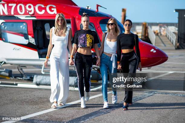 Models Devon Windsor, Hannah Ferguson, Nadine Leopold and Shanina Shaik are seen in Chelsea on August 26, 2017 in New York City.