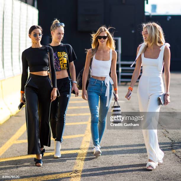 Models Shanina Shaik, Hannah Ferguson, Nadine Leopold and Devon Windsor are seen in Chelsea on August 26, 2017 in New York City.