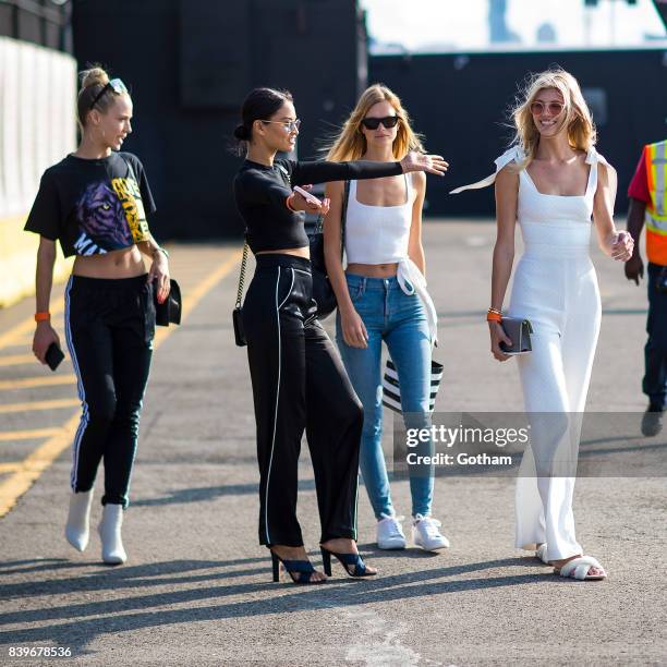 Models Hannah Ferguson, Shanina Shaik, Nadine Leopold and Devon Windsor are seen in Chelsea on August 26, 2017 in New York City.