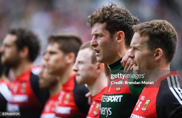 Dublin , Ireland - 26 August 2017; David Clarke of Mayo and his team-mates stand for the national anthem before the start of the GAA Football...