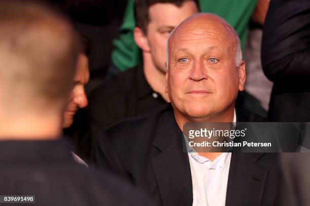 Former MLB pitcher Cal Ripken Jr. Attends the super welterweight boxing match between Floyd Mayweather Jr. And Conor McGregor on August 26, 2017 at...