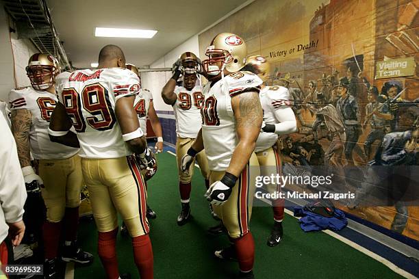 Members of the San Francisco 49ers prepare an NFL football game against the Dallas Cowboys at Texas Stadium on November 23, 2008 in Irving, Texas....