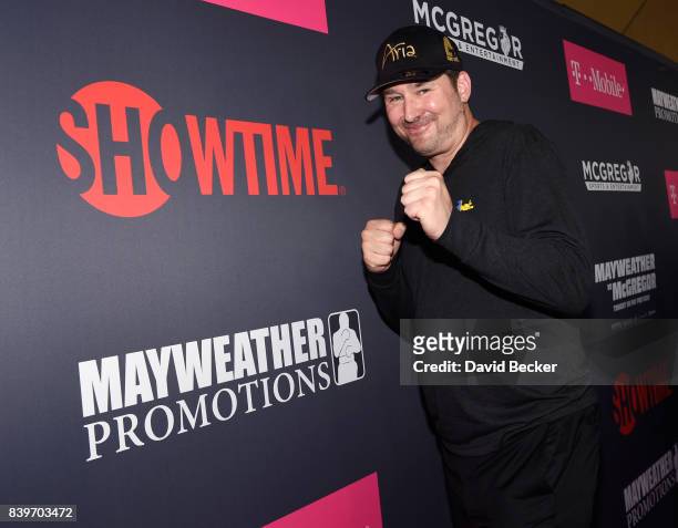 Professional poker player Phil Hellmuth arrives on T-Mobile's magenta carpet duirng the Showtime, WME IME and Mayweather Promotions VIP Pre-Fight...
