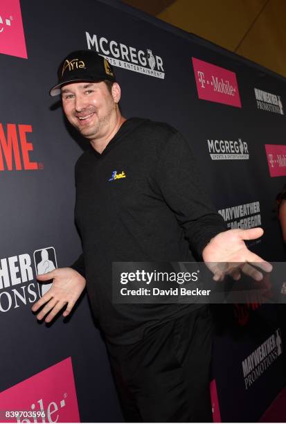 Professional Poker Player Phil Hellmuth arrives on T-Mobile's magenta carpet duirng the Showtime, WME IME and Mayweather Promotions VIP Pre-Fight...