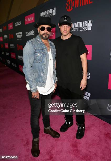 Recording artists AJ McLean and Nick Carter arrived on T-Mobile's magenta carpet duirng the Showtime, WME IME and Mayweather Promotions VIP Pre-Fight...