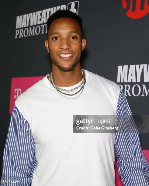 Player Evan Turner arrives on T-Mobile's magenta carpet duirng the Showtime, WME IME and Mayweather Promotions VIP Pre-Fight Party for Mayweather vs....