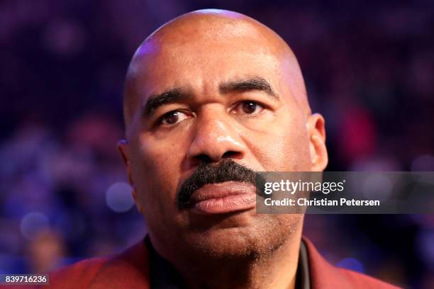 Actor Steve Harvey attends the super welterweight boxing match between Floyd Mayweather Jr. And Conor McGregor on August 26, 2017 at T-Mobile Arena...