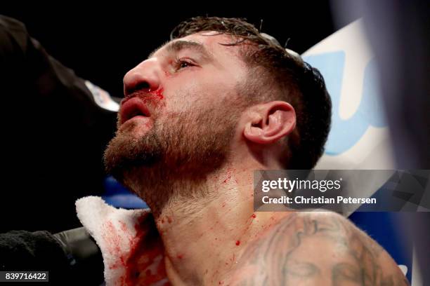 Nathan Cleverly in his corner against Badou Jack during their WBA light heavyweight championship bout on August 26, 2017 at T-Mobile Arena in Las...