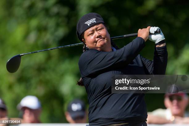 Christina Kim tees off on the 1st hole during the third round of the Canadian Pacific Women's Open on August 26, 2017 at The Ottawa Hunt and Golf...