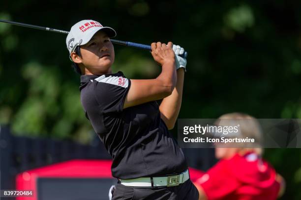 Yani Tseng tees off on the 1st hole during the third round of the Canadian Pacific Women's Open on August 26, 2017 at The Ottawa Hunt and Golf Club,...