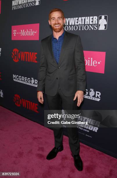 Comedian Andrew Santino arrives on T-Mobile's magenta carpet duirng the Showtime, WME IME and Mayweather Promotions VIP Pre-Fight Party for...