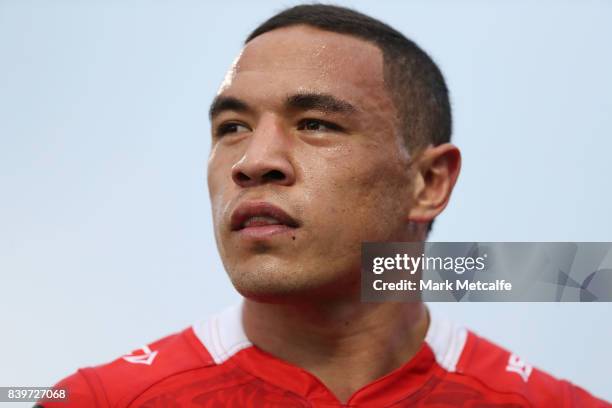 Tyson Frizell of the Dragons looks on during the round 25 NRL match between the Penrith Panthers and the St George Illawarra Dragons at Pepper...