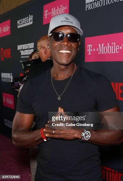 Actor Don Cheadle arrives on T-Mobile's magenta carpet duirng the Showtime, WME IME and Mayweather Promotions VIP Pre-Fight Party for Mayweather vs....