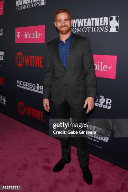 Comedian Andrew Santino arrives on T-Mobile's magenta carpet duirng the Showtime, WME IME and Mayweather Promotions VIP Pre-Fight Party for...