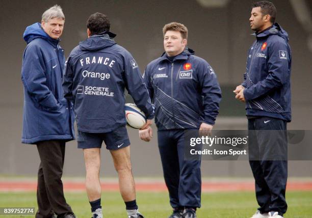 David SKRELA / Marc LIEVREMONT / Didier RETIERE / Emile NTAMACK - - Entrainement equipe de France a Marcoussis - Tournoi des 6 nations 2008 -