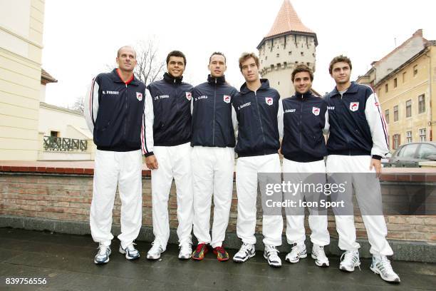 Guy FORGET / Jo Wilfried TSONGA / Mickael LLODRA / Richard GASQUET / Arnaud CLEMENT / Gilles SIMON - - Conference de presse : Roumanie / France -...