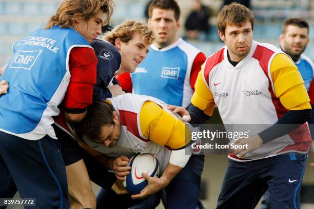 Dimitri SZARZEWSKI / Aurelien ROUGERIE / Nicolas MAS / Vincent CLERC - - Entrainement de l equipe de France a Marcoussis - Tournoi des 6 nations 2008,