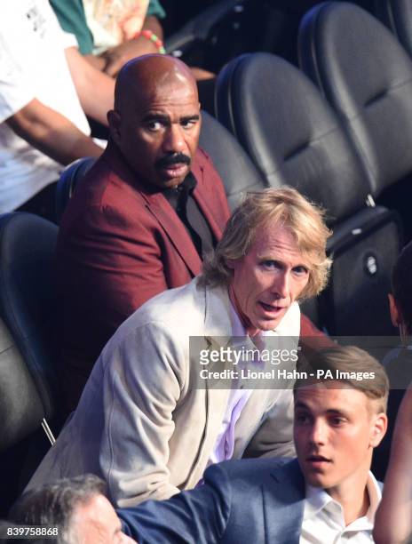 Steve Harvey and Michael Bay attend the Floyd Mayweather Jr v Conor McGregor fight at the T-Mobile Arena, Las Vegas.