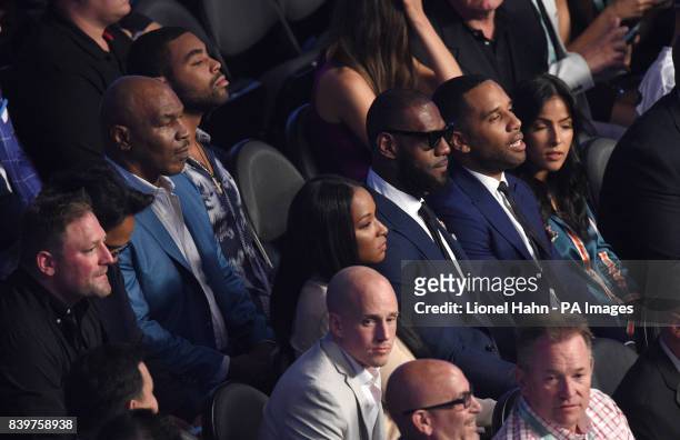 Mike Tyson and LeBron James attend the Floyd Mayweather Jr v Conor McGregor fight at the T-Mobile Arena, Las Vegas.