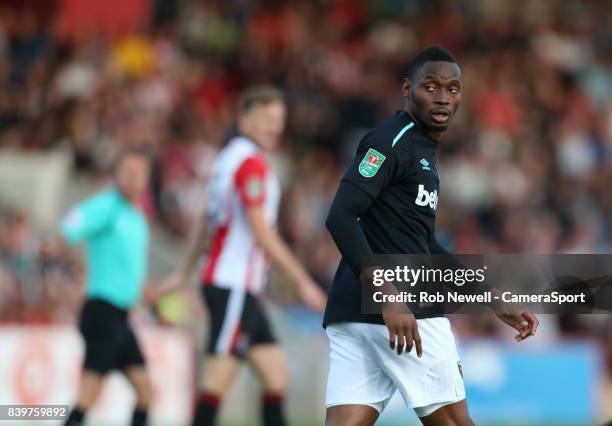 West Ham United's Diafra Sakho during the Carabao Cup Second Round match between Cheltenham Town and West Ham United at Whaddon Road on August 23,...