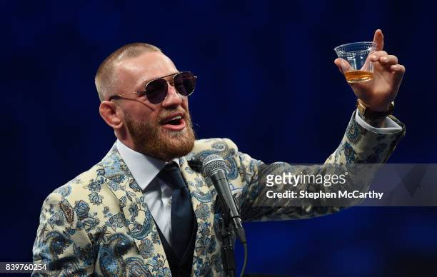 Nevada , United States - 26 August 2017; Conor McGregor during the post fight press conference following his super welterweight boxing match against...